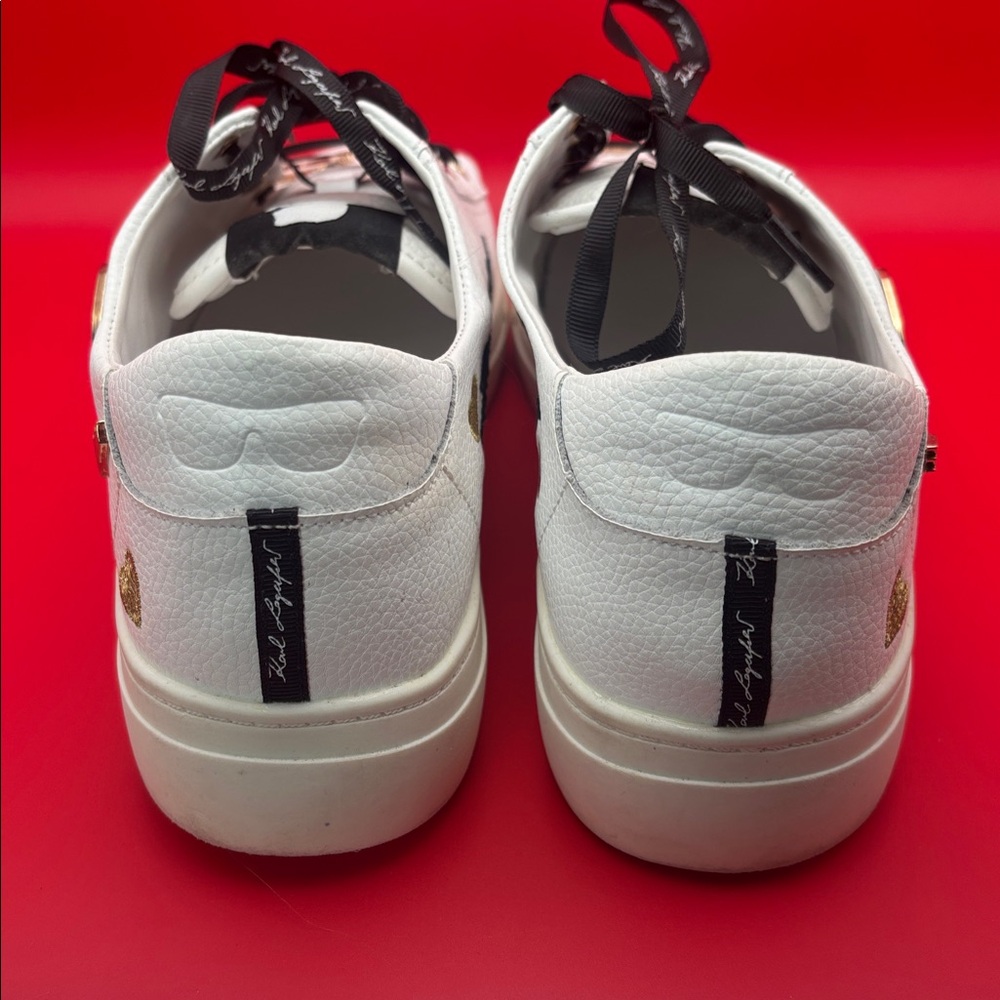 KARL LAGERFELD Paris Cate Leather Pin Embellished Lace-up Sneakers , size 9.5 GC - Picture 5 of 13